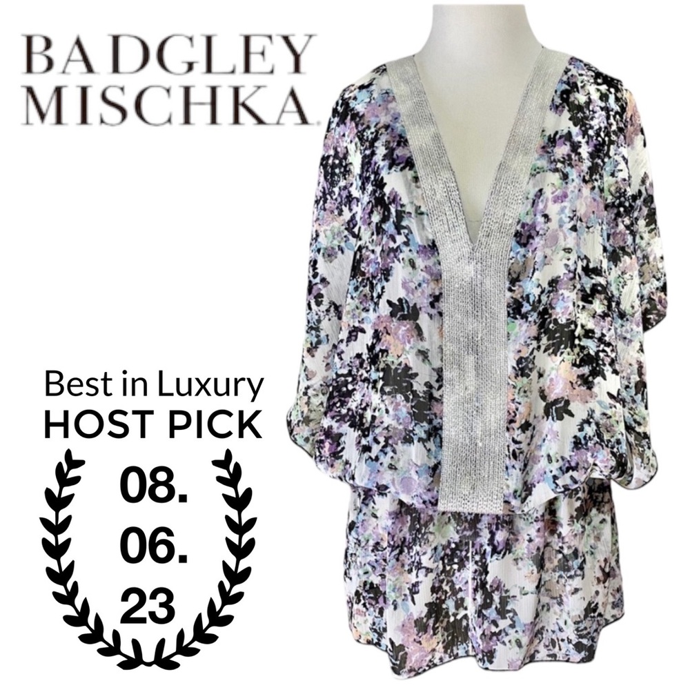 ๐HP๐NWT Badgley Mischka Abstract Blouson Coverup, S - Picture 1 of 15
